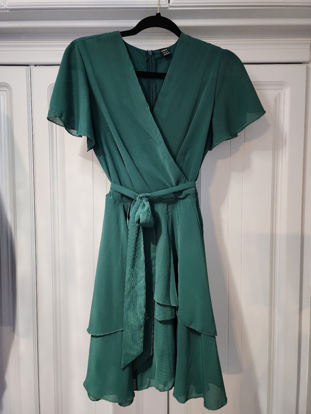 SHEIN Teal Green Wrap Midi Dress with Tie Belt